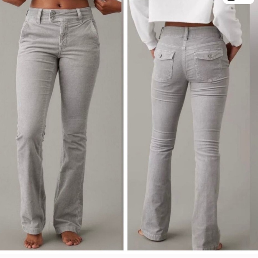 American Eagle Stretch Mid-Rise Classic Bootcut Pant Gray Corduroy - Size 8